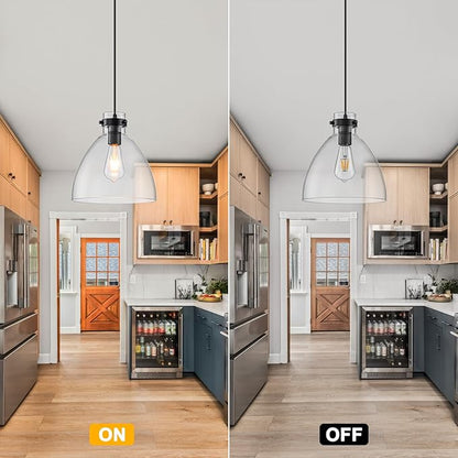 WILON Pendant Lights, Pendant Lights Kitchen Island, 1-Pack Black Farmhouse Pendant Light Fixtures with 9.8" Round Glass Shade for Dining Room Over Table Sink Bar Foyer