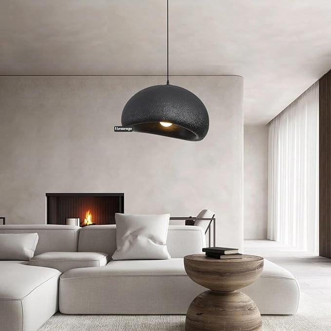 19.7in Wabi Sabi Pendant Light, Kitchen Island Lighting Fixture Ceiling Mount Japanese Lamp Japandi Chandelier for Dining Living Room Hallway Bedroom Restaurant Hanging Lamp, Black 1 Pack