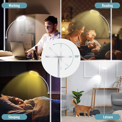 marctronic Silver Gray Floor Lamp, 42W 4000LM Super Bright LED Lamp with Reading Light for Living Room Bedroom Office, Dimmable Standing Lamp with Remote & Touch Control
