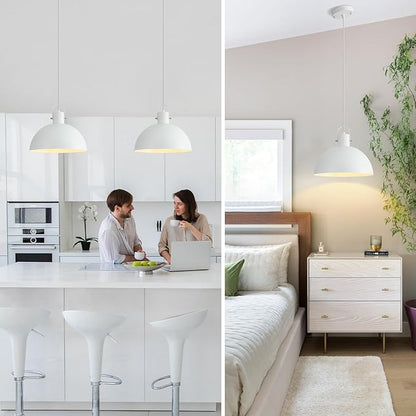 White Pendant Light 2 Pack, 11.8 Inch Pendant Lights Kitchen Island, Dome Pendant Lights, Farmhouse Pendant Light for Kitchen Island, Dining Room, Living Room