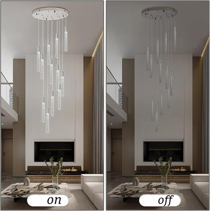 12-Light Chrome Bubble Crystal Chandelier, Cool White Spiral Staircase Pendant for High Ceilings Sloped Ceiling Compatible Canopy Adjustable Hanging Height Hardwired Foyer Entryway