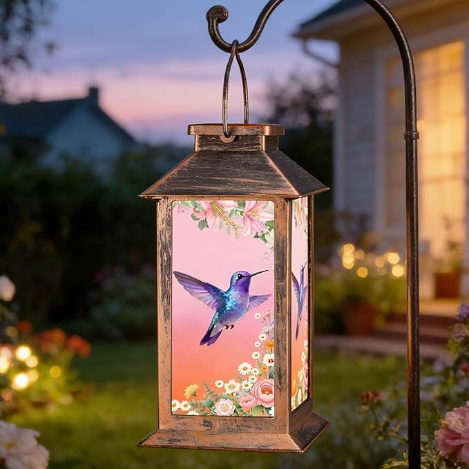 Hummingbird Garden Deco Solar Lanterns Outdoor Waterproof,Metal Hanging Decorative Solar Lights,Mothers Day Gifts,Birthday Gifts for Women Mom Grandma,Gardening Gifts for Yard,Patio, Lawn,Tabletop