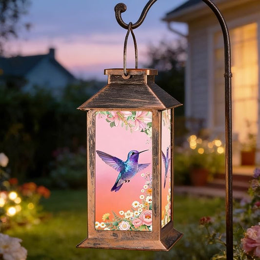 Hummingbird Garden Deco Solar Lanterns Outdoor Waterproof,Metal Hanging Decorative Solar Lights,Mothers Day Gifts,Birthday Gifts for Women Mom Grandma,Gardening Gifts for Yard,Patio, Lawn,Tabletop