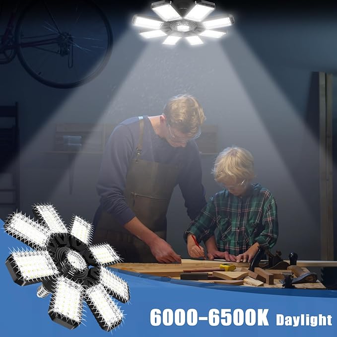 Aoretic LED Garage Lights Bulb 8 Panels 2 Pack -200W, 20000LM 6500K Led Shop Light with 8 Deformable Panels, Basement Barn Light Garage Ceiling Lights