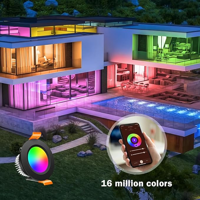 inShareplus 2 Inch Smart LED Recessed Lighting, 5W WiFi RGB Downlight, CCT 2700K-6500K Dimmable Color Changing Ceiling Light with LED Driver, Compatible with Alexa/Google Home, 120V, 10 Pack, Black