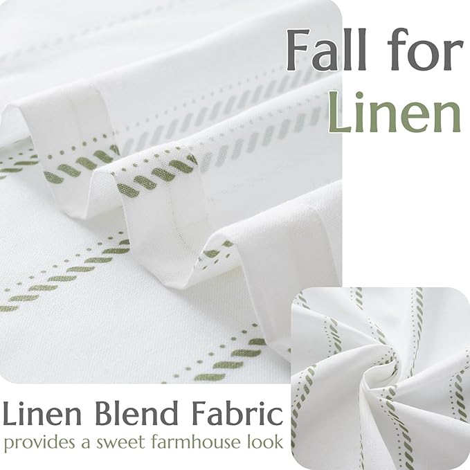 jinchan Linen Striped Kitchen Curtains Tier Cafe Curtains for Living Room Bathroom RV 36 Inch Farmhouse Rustic Half Window Treatment Light Filtering 2 Panels Green on White