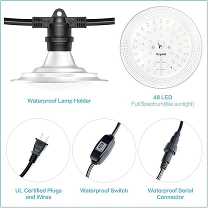 12-Light LED Grow Lights Plant Growing Lamps with Timer, Outdoor Waterproof String Grow Lights for Greenhouse, Full Spectrum Grow Light for Seeding Veg Flowers