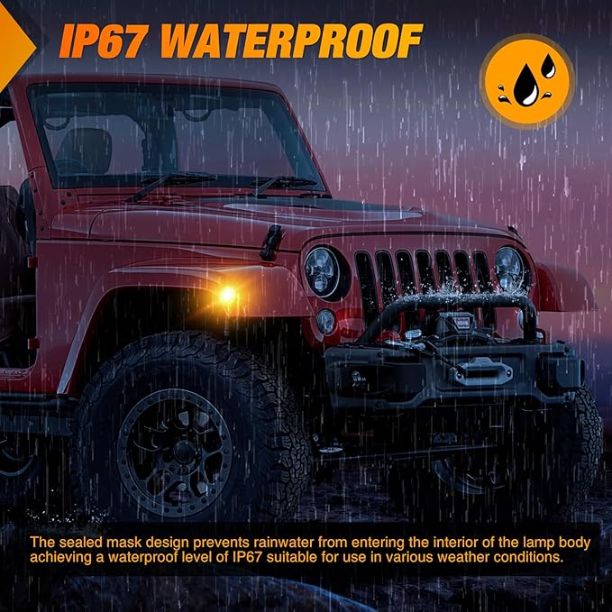 Nilight JK Side Marker Light 8LED Smoked Lens Amber Front Fender Indicator Turn Signals Lights IP67 Waterproof Clearance Lamp Compatible with 2007-2017 Wrangler JKU