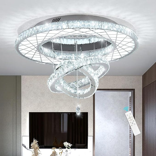 32"W Modern Chandeliers Living Room Light Crystal Flat Mounted Ceiling Lights Dining Room Light Bedroom Ceiling Drop Lighting Fixture Remote Dimmable Lights Bright Light with Dimming Night Light LED