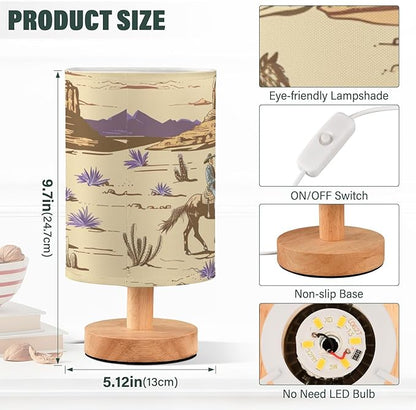 Western Desert Cowboy Bedside Table Lamp Retro Nightstand Lamp with Wood Desk Lamps for Bedroom Living Room Nursery Office Home Decor