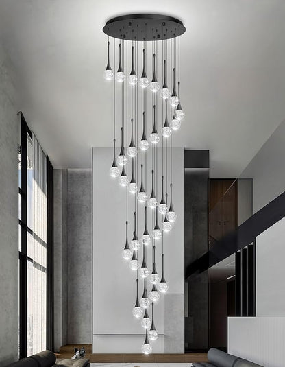 36 Light Modern Glam Crystal Chandelier for High Ceiling LED Dimmable Ceiling Pendant Light Staircase Foyer Enterway Living Room Chandelier Lighting Antique Black