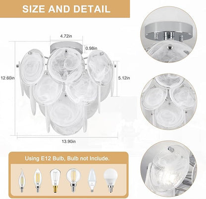 Semi Flush Mount Chandelier, Modern Ceiling Light Fixtures with Glass, 4 Light Chandelier Ceiling Light for Bedroom,Small Chandelier for Living Room,Dining Room,Entryway, Hallway