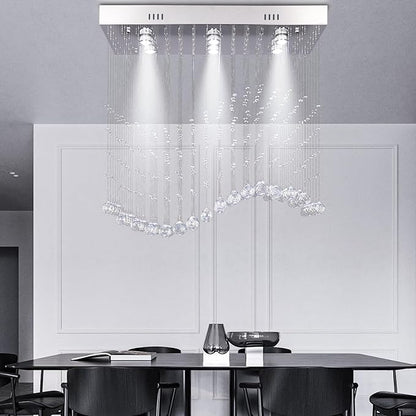 Finktonglan Linear Crystal Chandelier for Kitchen Island, 31.5'' Rectangular K9 Crystal Island Chandelier, 6-Light GU10 Height Adjustable Modern Dining Room Ceiling Light
