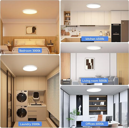 hunhun 12 Inch Dimmable LED Flush Mount Ceiling Light Fixture 28W 3200LM 5 Color Temperature in One Super Slim Round Ceiling Lamp Low Profile Ceiling Lights for Living Bedroom Kitchen Laundry White