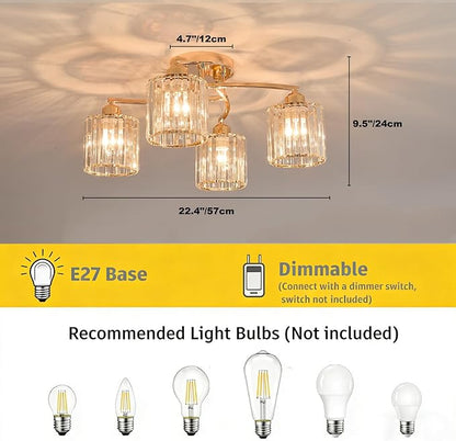 Crystal Chandelier, Modern Elegant Ceiling Light E26 Base Easy Installation Durable Metal Frame for Living Room Bedroom Dining Room,Golden (Style B)