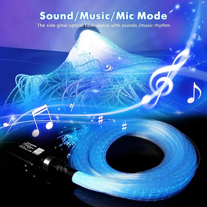 AZIMOM 50pcs 9.8ft Side Glow Fiber Optic Sensory Light for Autism Room,16W Twinkle&Sound Activated Light Box,Fiber Optic Curtain 3x0.75mm Flash Point Light Up Cable