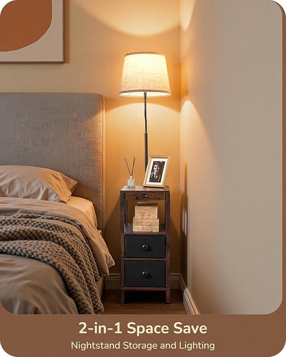 EDISHINE Floor Lamps for Living Room, 3000K-6500K Dimmable Floor Lamp with Table, USB-A+Type-C Charging Port, Table with Lamp Attached for Bedroom, Den, Office, Fire-Burned Wood Color