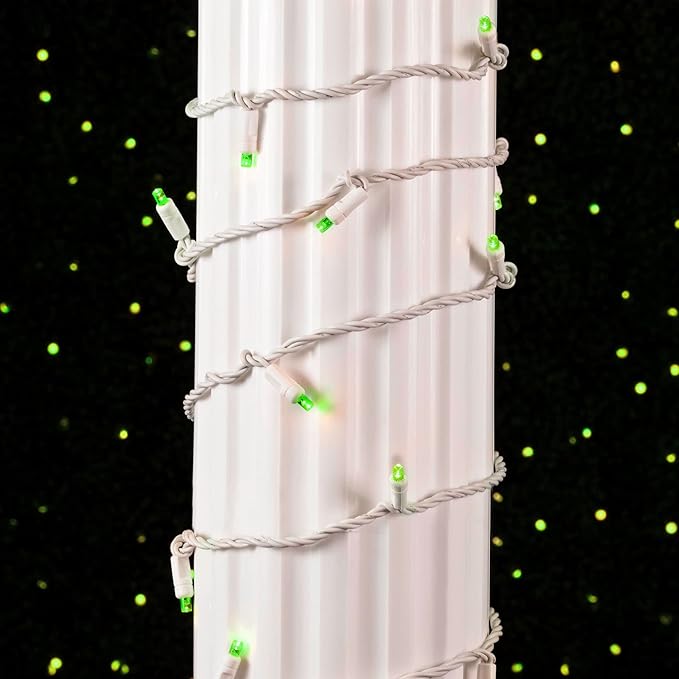 Novelty Lights 25ft Christmas String Lights, 50 Green LED Bulbs on White Wire, 6" Spacing, Connectable Indoor Outdoor Commercial Grade Lighting for Holidays Patio Weddings