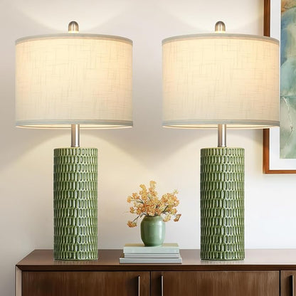 Cinyirong Modern Ceramic Table Lamps for Night Stands - Bedside Lamps Set of 2 for Nightstand, 27" Green Elegant Bedroom Lamp for Night Stand Desk Side End Table Home Decor(2 Bulbs Included)