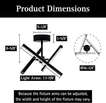 Ultralux Free Form LED Ceiling Light Fixture - Dimmable & Customizable, Semi-Flush Mount with Adjustable Light Bars - Easy-Install, Energy Efficient LED - 16" Matte Black