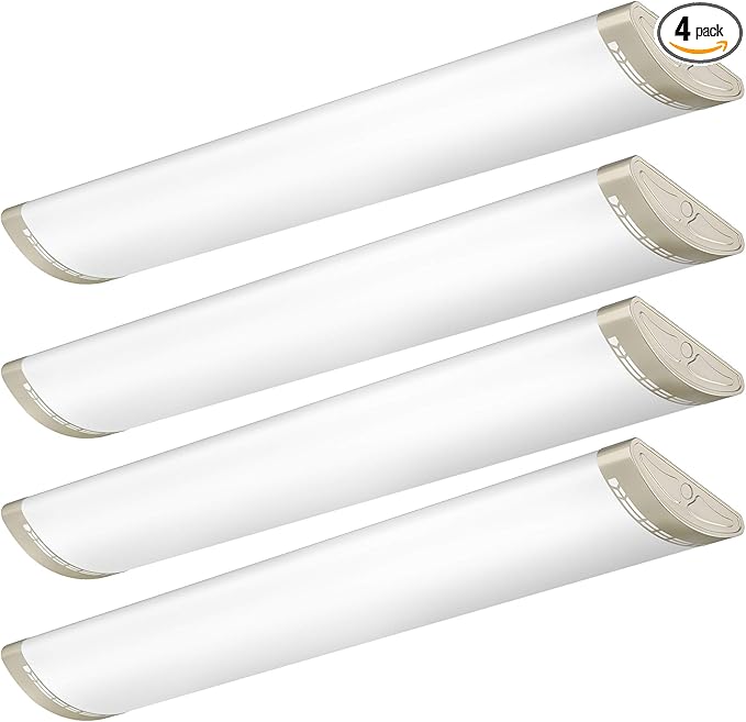 4FT LED Kitchen Puff Ceiling Lights Dimmable, 40W, 4800LM, 4000K,48 Inch LED Linear Fixture 4 Foot Flush Mount Wraparound Shop Light for Office, Garage, Fluorescent Replacement, 4 Pack