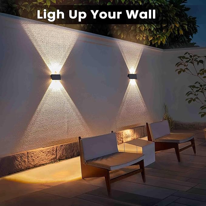 Fence Lights Solar Powered, 2-Pack Solar Fence Lights Up/Down Flexible Buttons, IP67 Waterproof for Outdoor, 100LM Bright, Auto Dusk to Dawn for Wall/Stairs/Yard/Railing/Deck/Pathway (Warm White)