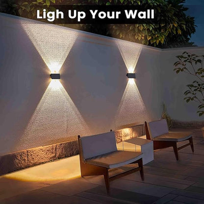 Fence Lights Solar Powered, 4-Pack Solar Fence Lights Up/Down Flexible Buttons, IP67 Waterproof for Outdoor, 100LM Bright, Auto Dusk to Dawn for Wall/Stairs/Yard/Railing/Deck/Pathway (Warm White)