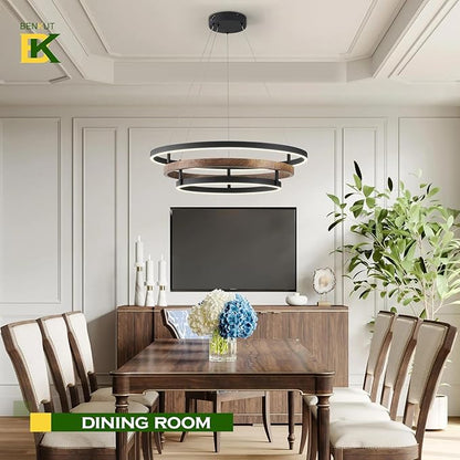 Benkut Modern LED Chandelier Black Dimmable 3 Ring Pendant Light for Dining Room, Kitchen Chandelier Circular with Remote Control Flush Mount High Ceiling Light for Living Room, 3000K-6500K
