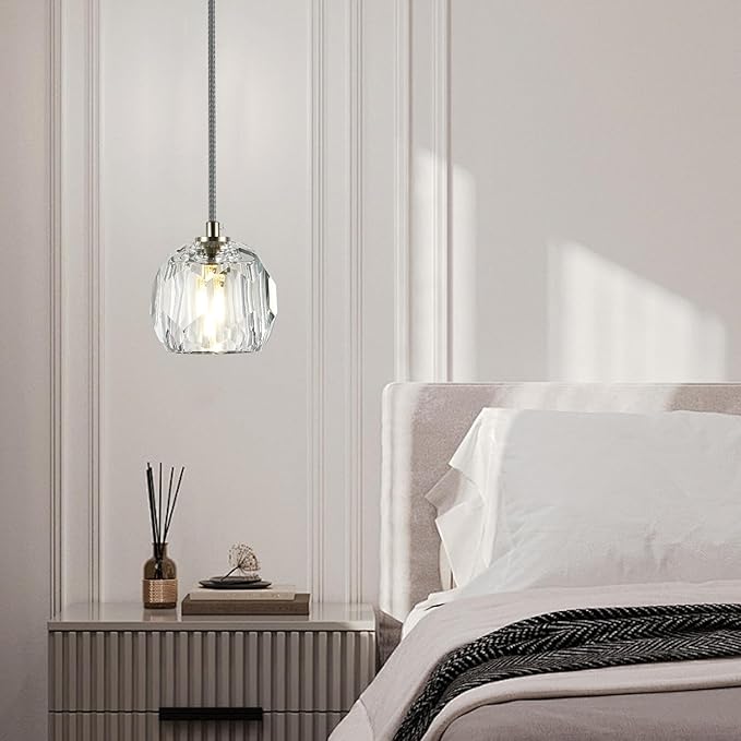 Modern Crystal Pendant Light Fixtures, Single Raindrop Hanging Lamp, Small 1 Light Farmhouse Chandelier for Dining Room Bedroom Bathroom Kitchen Island