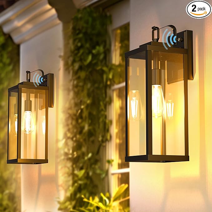 DORESshop 2-Pack Dusk to Dawn Large Outdoor Wall Lights 16 Inch, IP65 Waterproof Anti-Rust Exterior Wall Sconces, Matte Black Outdoor Light Fixtures with Clear Glass, ETL Listed for Porch Garage