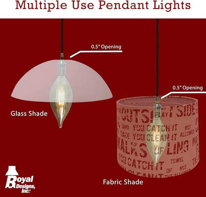 Royal Designs, Inc. Hanging Pendant Lighting, Vintage-Style Keyless Pendant Light Socket and Canopy, Antique Brass with Brown Rayon Fabric Cord