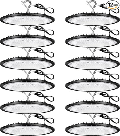 YANYCN 12 Pack 150W UFO LED High Bay Lights,IP66 Waterproof,120VAC,21000LM 5000K Daylight, 660W MH/HPS with Plug Commercial Bay Lighting for Barn,Gym,Factory,Warehouse,Shop,Workshop,Gym