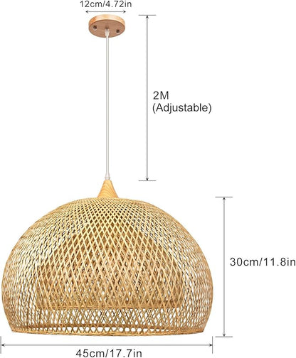 Arturesthome 1 Light Bamboo Dome Pendant Lighting, Coastal Handwoven Ceiling Lampshade Chandelier, Hanging Lamp Light Fixture for Kitchen Living Room