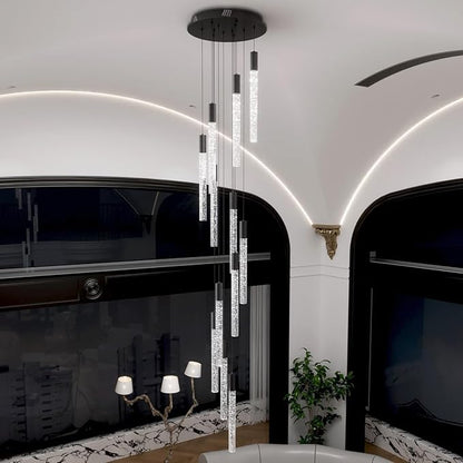 Luxury 12 Light Modern Crystal Pendant Light - 118" High Ceiling Black LED Dimmable Pendant Light for Bedside Island Kitchen Living Room