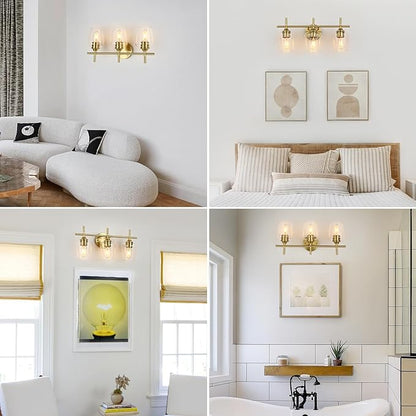 Bathroom Vanity Light Fixtures, 3-Lights Over Mirror Modern Vanity Lighting with Clear Wine Glass Shade Wall Lamp for Bedroom Hallway Living Room (Gold, 3-Light)