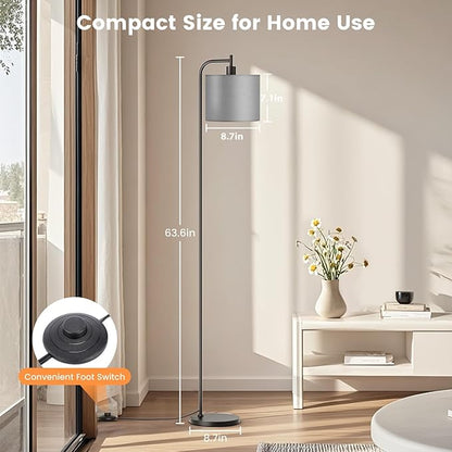 SIBRILLE Floor Lamp with Linen Shade, Dimmable Tall Standing Lamp with Remote Control & 3 Color Temperatures, Modern Corner Floor Lamps for Living Room Bedroom Office, 9W LED Bulb Included