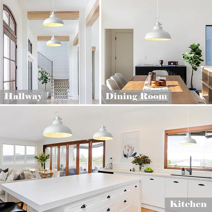 White Pendant Lights Kitchen Island 3 Pack, 11.4 Inch Kitchen Pendant Lights, Industrial Pendant Light, White Dome Pendant Light, Island Pendant Light for Kitchen, Dining Room, Bedroom