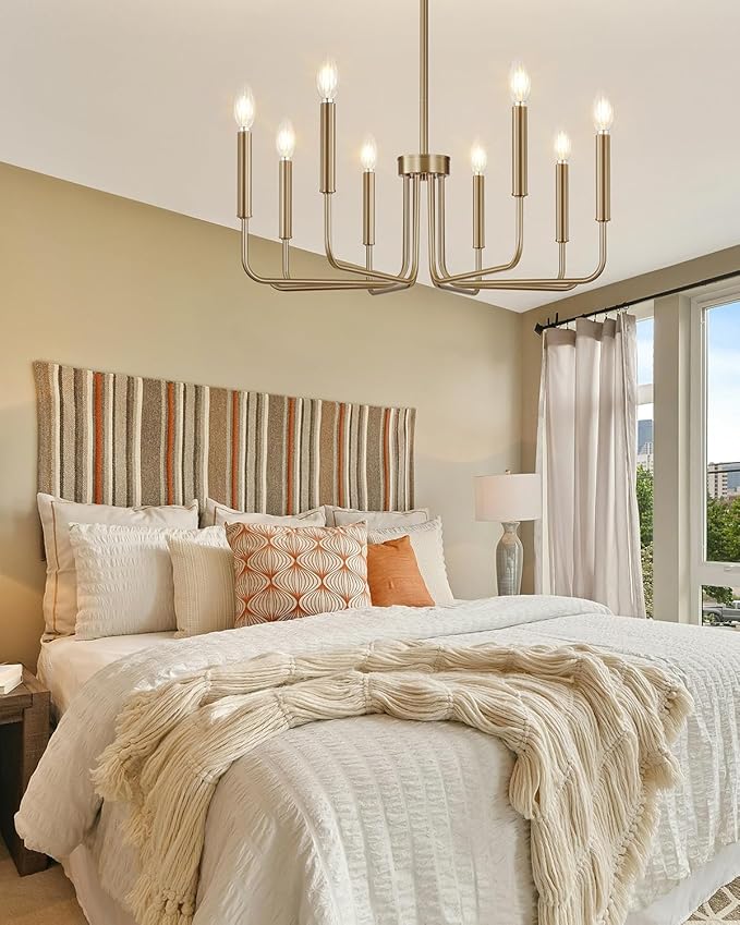 Yunnix 8 Light Champagne Bronze Chandelier - Modern Gold Chandelier Dining Room Light Fixture - 28" Vintage Chandelier for Bedroom Kitchen Island Lighting, Foyer and Living Room