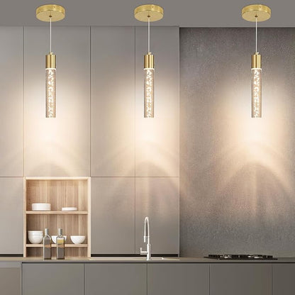 2 Pack Modern Kitchen Island Hanging Light, Gold LED Pendant Lights Fixture, Bubble Acrylic, 3 Color Temperatures, Mini Ceiling Chandelier Lighting for Dining Room, Bedroom, Foyer Entrance, Cafe Bar