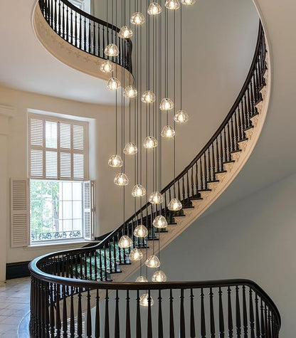 HAIXIANG 157 Inches Long Chandelier Bubble Crystal Balls Glam Chandeliers Dimmable Light High Ceiling Pendants Light Adjustable Large Size Lighting Fixtures Black
