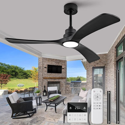 Black Ceiling Fan with Light,52 inch Solid Wood Ceiling Fan, Remote Control,Wall Switch,Dimmable,Reversible Quiet DC Motor,Power Off Memory Modern Ceiling Fans for Bedroom Patio Indoor/Outdoor