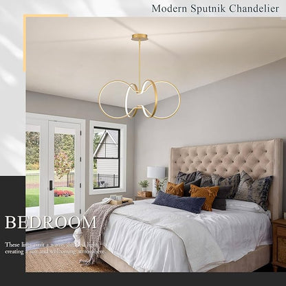 Modern LED Pendant Light Gold Dimmable Circular Chandelier, Kitchen Island Pendant Light Fixture with Remote Control for Dining Room, Kitchen, Entry, Living Room(D31.5 Inch)
