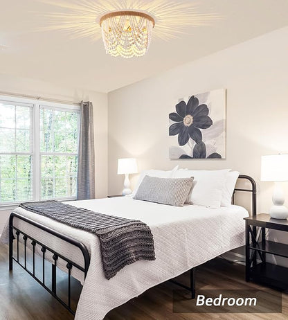 Capslpad Wood Beaded Flush Mount Ceiling Light Antique Rustic Mini Chandelier 3-Light White Boho Light Fixture for Dining Room,Nursery Room,Bedroom,Girl Room,Hallway,Entryway,Passway