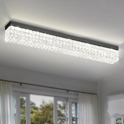ykolupty L48 Rectangle Ceiling Chandelier Rectangular Crystal Flush Mount Light Modern K9 Crystal Chandeliers Light Fixture for Living Room Dining Room Bedroom Black