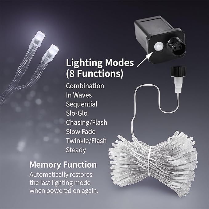 Etinga 200 LED String Lights 66ft Cool White, Plug in Fairy Lights with 8 Modes, Indoor Outdoor Christmas Lights for Bedroom Tree Patio Porch Wedding Holiday Decorations (Cool White, 200 LED 66ft)