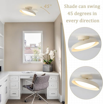 BISAMIYA Modern LED Ceiling Light, Brass Accent 12.6 Inch Semi Flush Mount Ceiling Light, Adjustable Angle Light Fixture, 3000K/Warm White/18W, for Hallway, Entryway, Kitchen