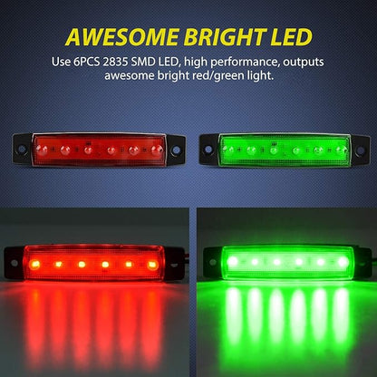 Nilight Side Marker Light 10PCS 3.8 Inch Red Green 6LED Indicator Clearance Marine Boat Navigation Lights for Yacht Kayak Sailboat Trailer Bus RV