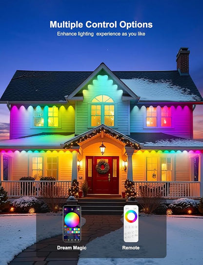 200ft RGB+ IC Permanent Outdoor Lights, Eaves Lights with 100 LED Lights, IP68 Waterproof, Music Sync with Remote Control for Garden Party Decor, Deck, Christmas with Cool White