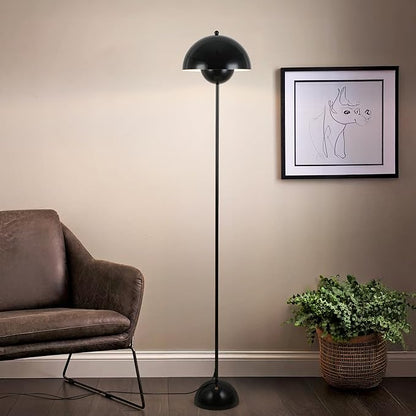COSYLUX Modern Floor Lamp for Living Room, Industrial Tall Standing Lamp for Bedroom, Metal Shade Reflecting Light Reading Floor Lamp for Office, Nursery Room, Corner(Glossy Black)