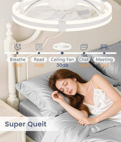 VOLISUN Ceiling Fans with Lights and Remote, 19.7in Low Profile Ceiling Fans with Light, 3000K-6500K Dimmable Fandelier Ceiling Fan, White Flush Mount Ceiling Fan for Bedroom